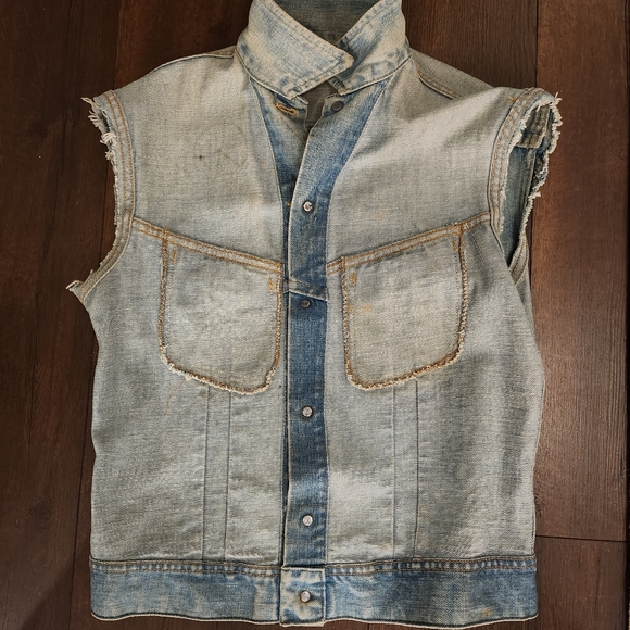 1970's Lee hand painted Pink Floyd distressed denim vest Mens M - Picture 9 of 17